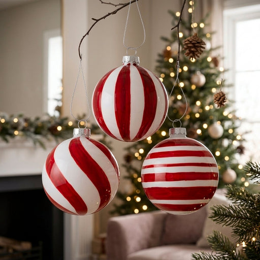 Rolia Striped Glass Christmas Baubles - Assorted