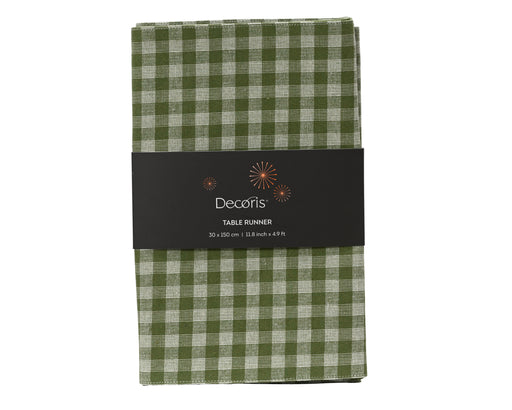 Table Runner Green Check 30 × 150 cm Cotton with Lurex