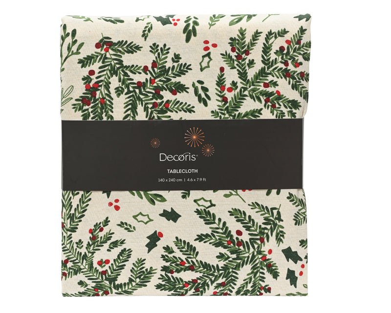 Tablecloth Rectangular 140 × 240 cm White with Mistletoe and Holly