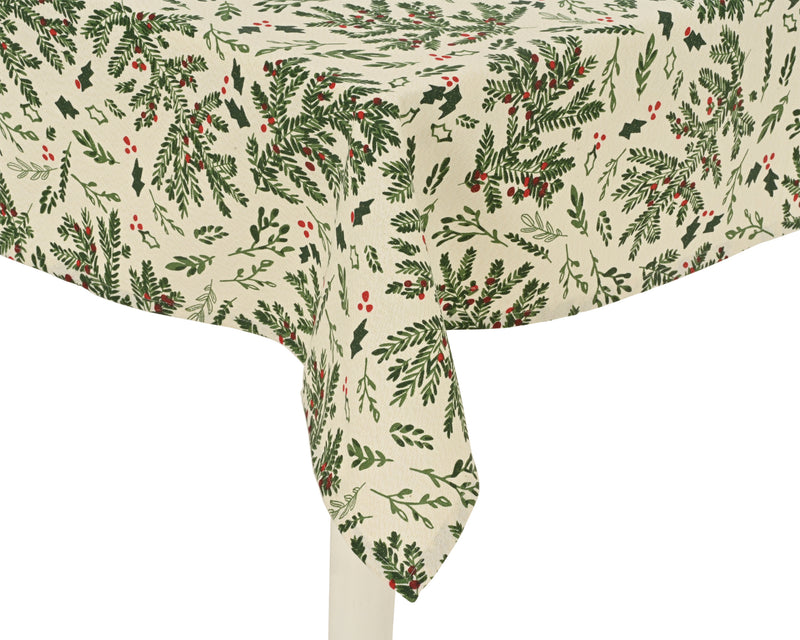 Tablecloth Rectangular 140 × 240 cm White with Mistletoe and Holly