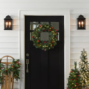24 Inch Pre-Lit Wintry Pine artificial Christmas wreath