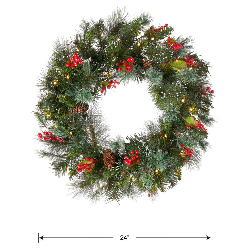 Pre-Lit Wintry Pine wreath with warm white lights