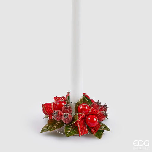 Artificial Rosehip Berry & Leaf Candle Ring 10 cm