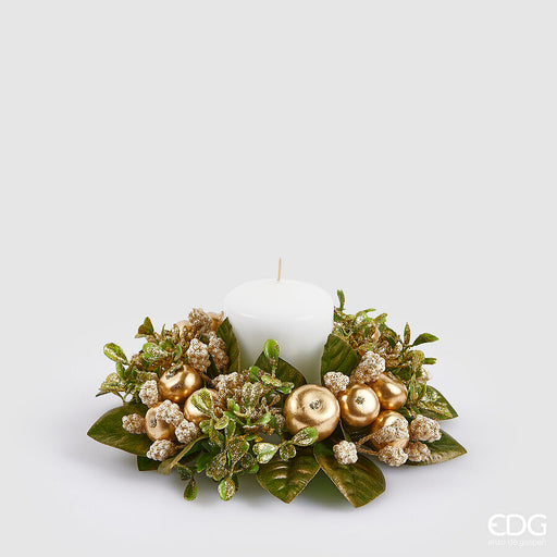Artificial Green & Gold Apple Candle Ring 16 cm