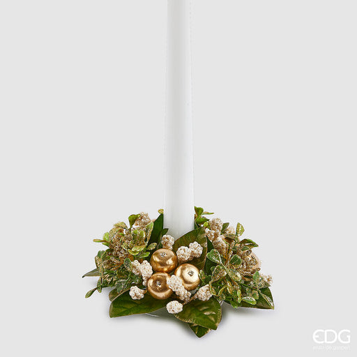 Artificial Green & Gold Apple Candle Ring 10 cm