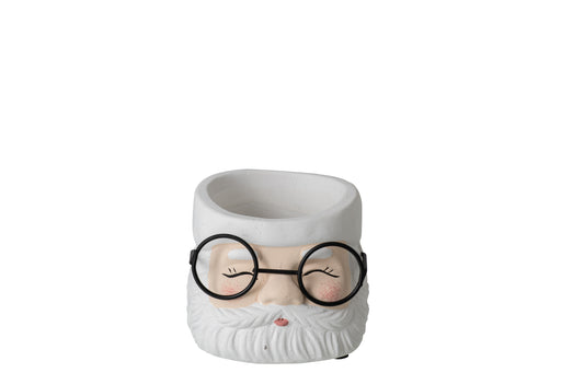 Small White & Ecru Cement Plant Pot