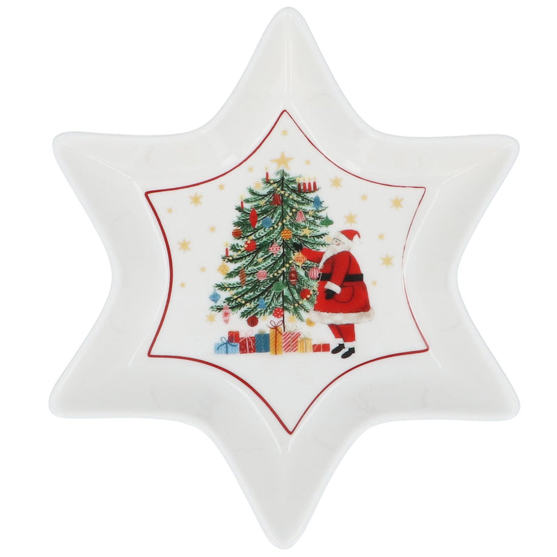 New Bone China Dish Nostalgia Tree With Santa Star Shape 23x 23cm