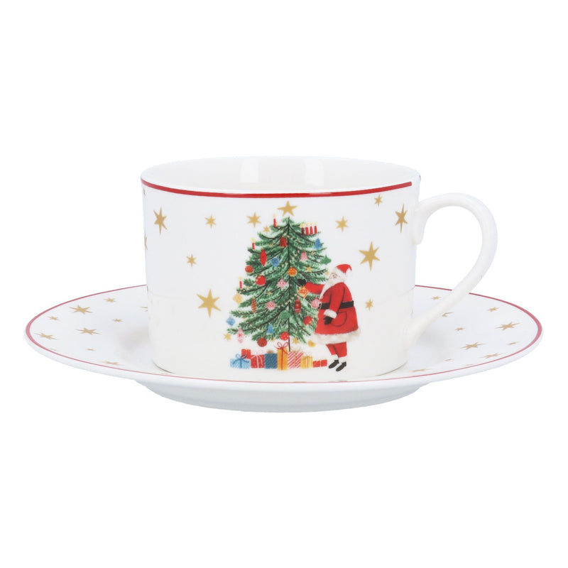 New Bone China Cup & Saucer Nostalgia Tree With Santa