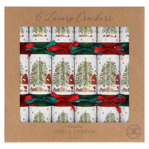 Box of 6 luxury crackers with Christmas tree design and red bows, by Gisela Graham.