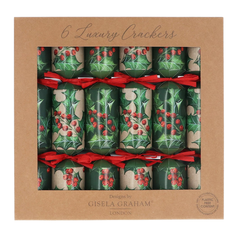Christmas Crackers Holly Design Box of 6