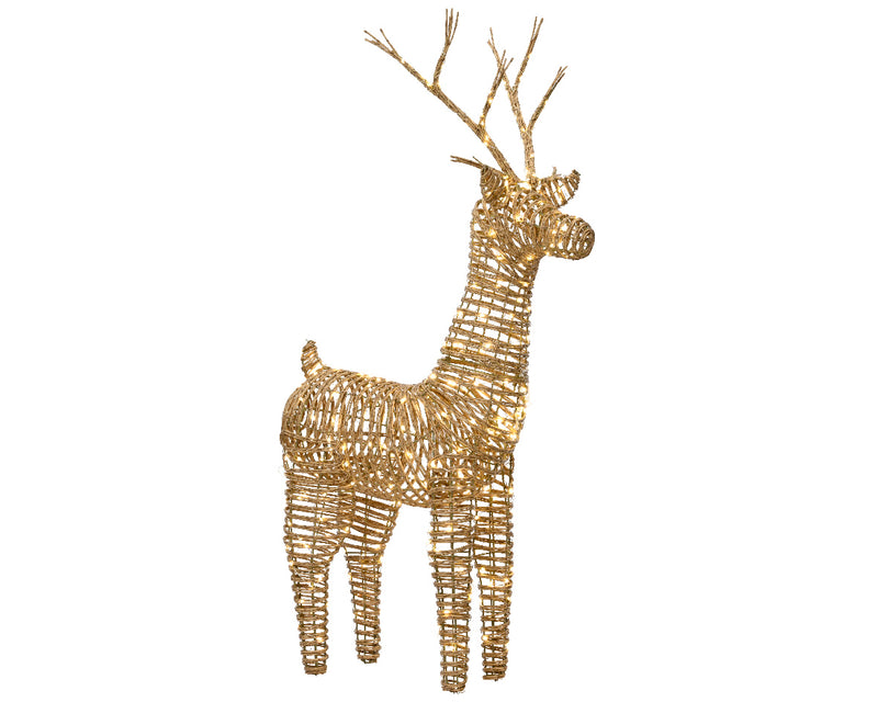 Lumineo Reindeer Standing Natural Wicker With 360 Warm White Lights 24 x 60 x 104cm