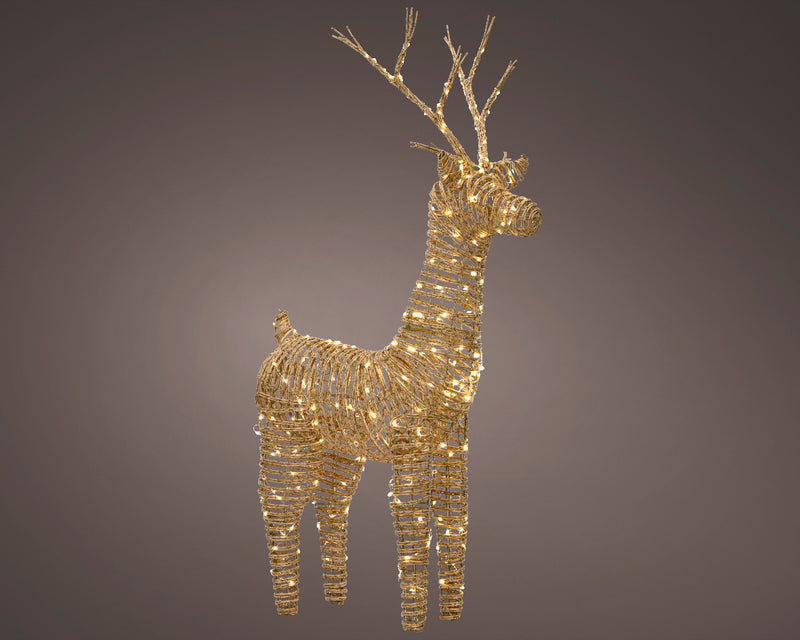 Lumineo Reindeer Standing Natural Wicker With 360 Warm White Lights 24 x 60 x 104cm