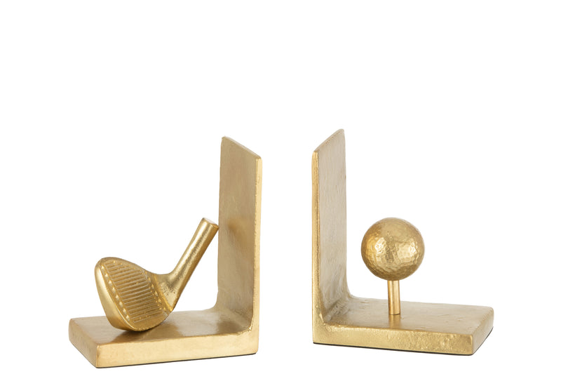 Set of Golf Tee Bookend Wave Aluminium Gold 14.5cm