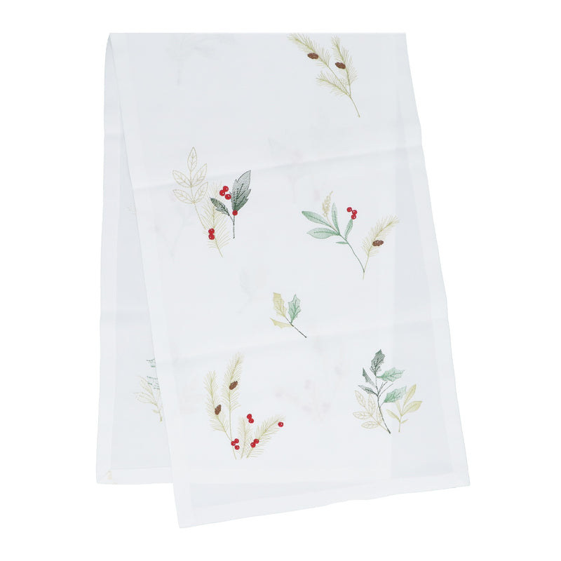 Christmas Table Runner With Embroidered Sprigs 40cm x 140cm