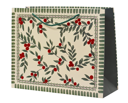 Gift Bag Green with Berry Flock Print 13 × 5.5 × 10 cm