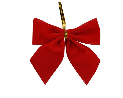 Red Flocked Polyester Christmas Bows 9 cm – Pack of 5 – additional view