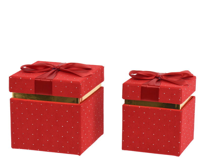 Red Corduroy Christmas Gift Box Size Collection with Rhinestones and Bow