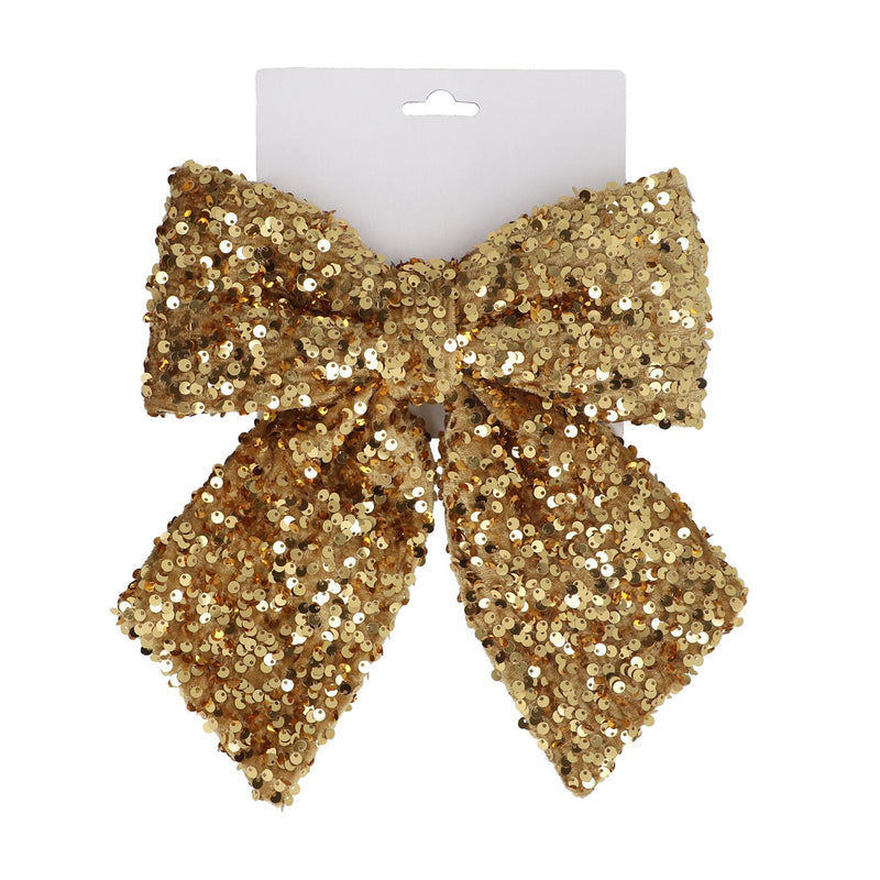 Gold sequin Christmas bow, 28 cm – Gisela Graham