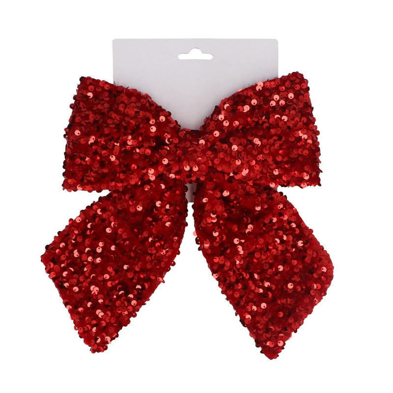 Red sequin Christmas bow, 28 cm – Gisela Graham