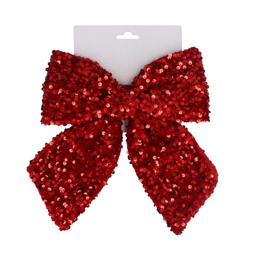 Red sequin Christmas bow, 28 cm – Gisela Graham