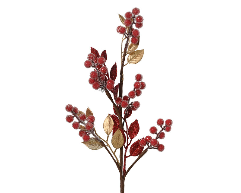 Berry and Leaf Spray 60 cm Christmas Red Foam