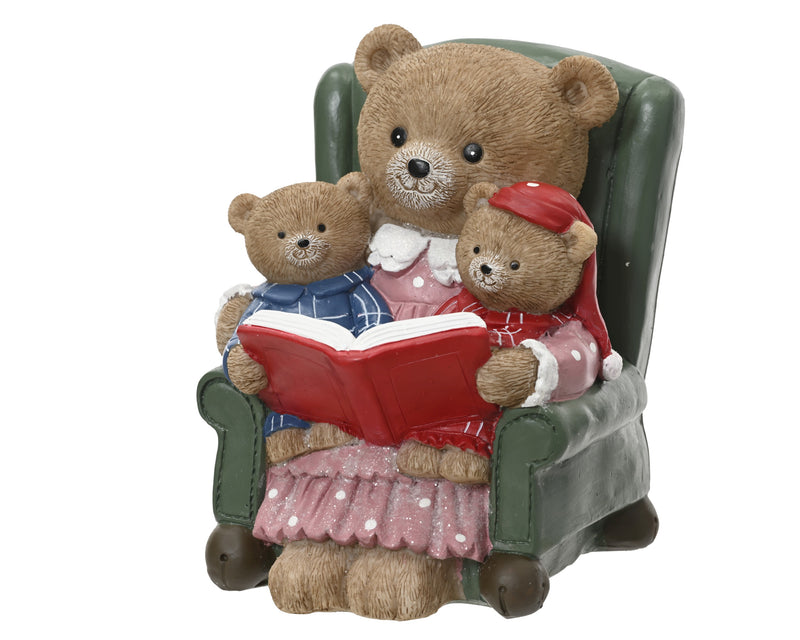 Sitting Bear Family Figure 17 cm Red Polyresin