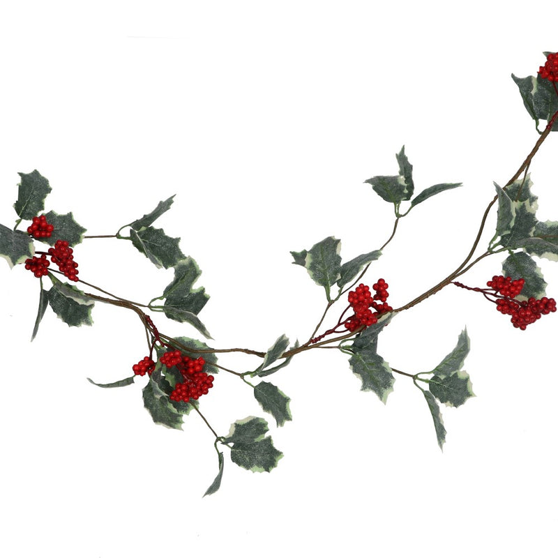 Variegated holly and red berries Christmas garland – Gisela Graham