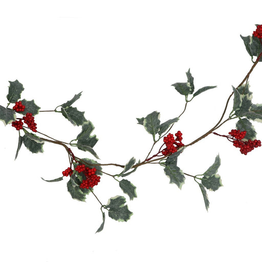 Variegated holly and red berries Christmas garland – Gisela Graham