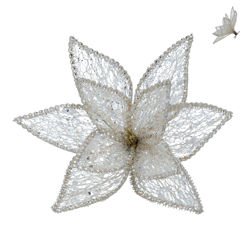 Gold Poinsettia Clip Christmas Decoration (10x20x20cm)