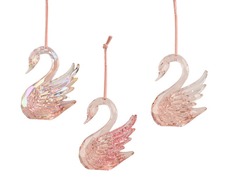 Polystyrene Christmas Hanging Decoration Pink Swan 7.5 cm – 3 Assorted Designs