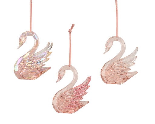 Polystyrene Christmas Hanging Decoration Pink Swan 7.5 cm – 3 Assorted Designs