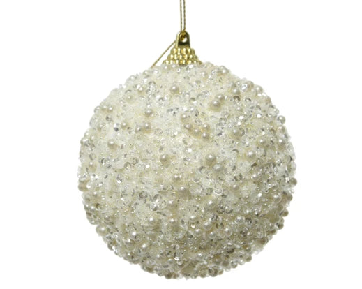 Bauble With Wool White Beads (8 cm)
