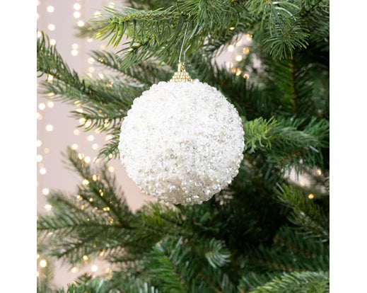 Bauble With Wool White Beads (8 cm)