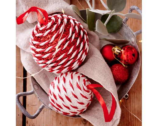 Christmas Bauble with Candy Stripe Twists & Glitter (10 cm) Sold individually