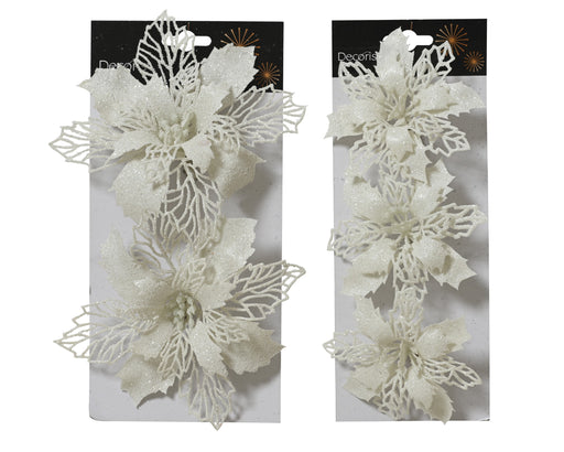 Winter White Poinsettia Clip Assortment 13 cm – 2 Configurations