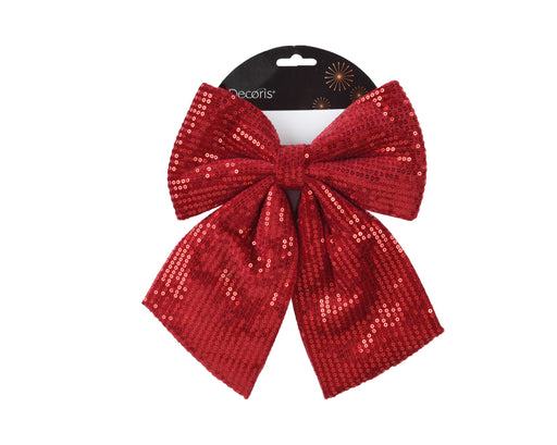 Sequin Christmas Bow Oxblood Red 32 × 30 cm with Bendable Wire