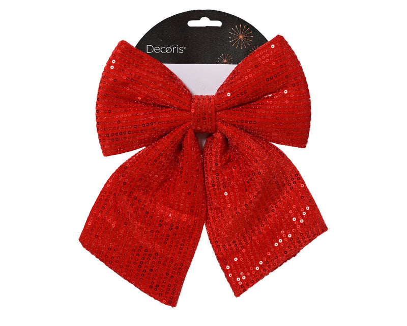 Christmas Red Sequin Bow 30 × 32 cm with Bendable Wire