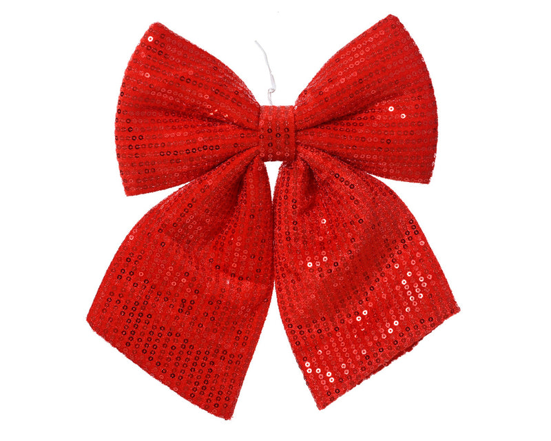 Christmas Red Sequin Bow 30 × 32 cm with Bendable Wire