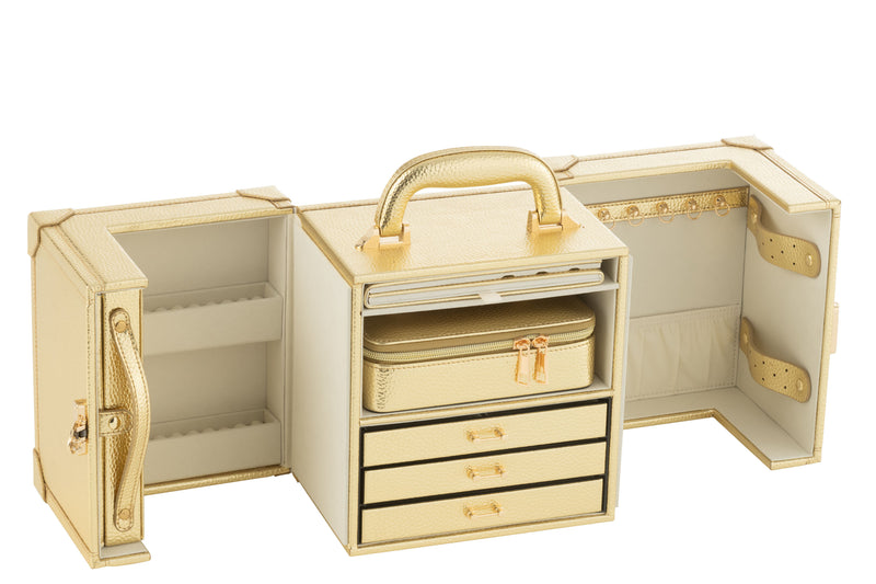 Jewelry Case With Handle Artificial Leather Gold 22cm