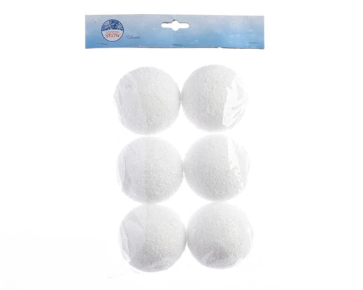 Snowballs Foam Snow Baubles 8 cm with Organza Hanger – Pack of 6