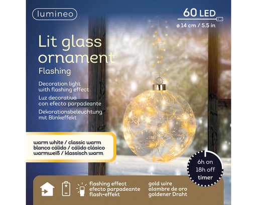 LED Glass Ornament Warm White 14 cm