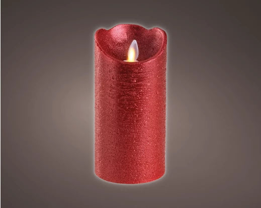 Lumineo LED Flameless Christmas Candle Red Rustic Wax Battery Operated (15cm x 7.5cm)