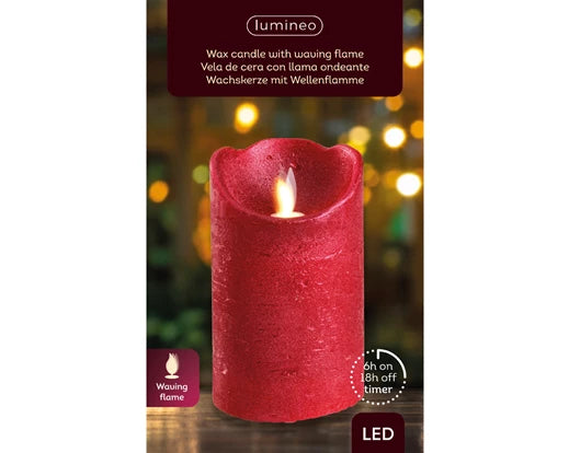 Lumineo LED Flameless Christmas Candle Red Wax Battery Operated (12.5 cm x 7.5cm)