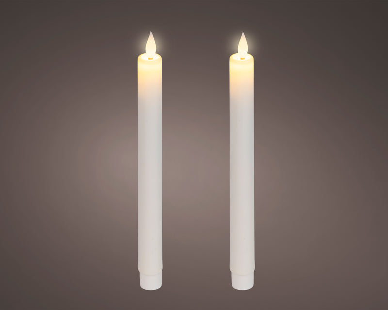 Battery Operated LED Dinner Candle with Warm White Flame Effect - Cream - 24cm