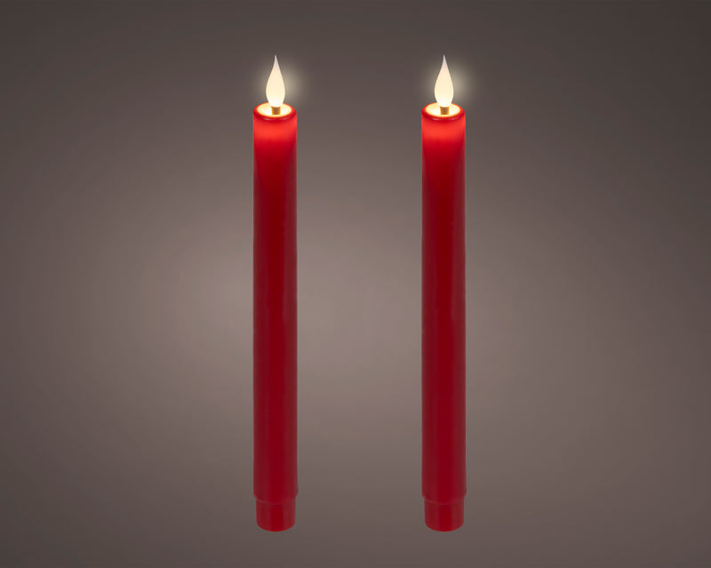 Battery Operated LED Dinner Candle with Warm White Flame Effect - Red - 24cm