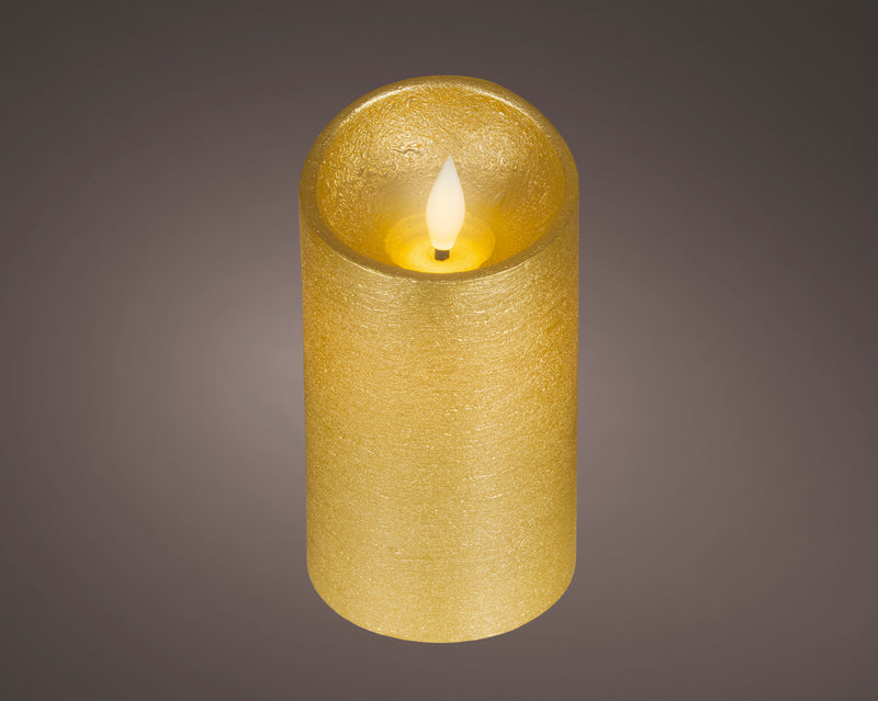 Battery Operated LED Candle with Warm White Flame Effect - Gold - 13.5cm