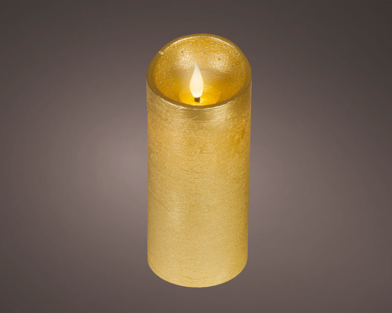 Battery Operated LED Candle with Warm White Flame Effect - Gold - 17cm