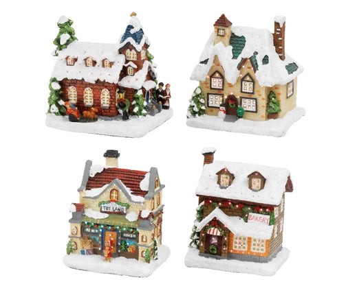 Christmas Village Scene with Small Battery Operated Houses (12.5x9 cm)