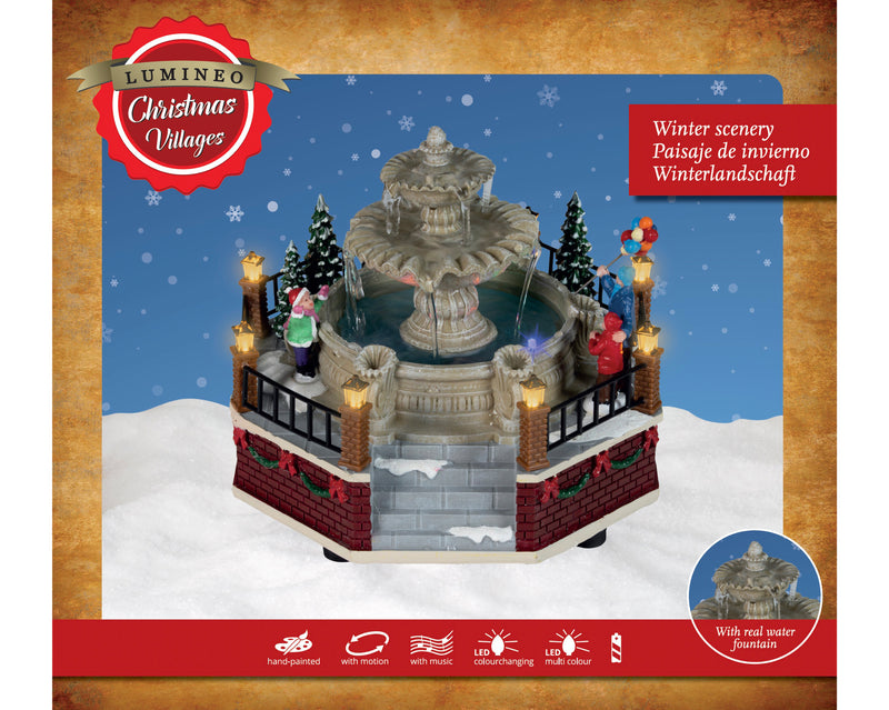 Battery Operated Fountain Village Scene