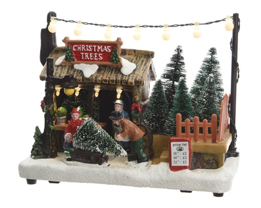 Christmas Village Scene LED Christmas Trees for Sale Stand (18x10.5x14cm)